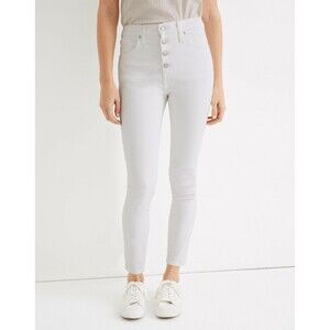 MADEWELL 10” High Rise Button Front Skinny Jeans In Pure White $180 size 24